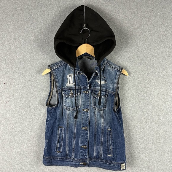 Harley Davidson Zip Off Sleeve Denim Jacket S Indigo Wash Hoodie Milwaukee, WI - Picture 13 of 13